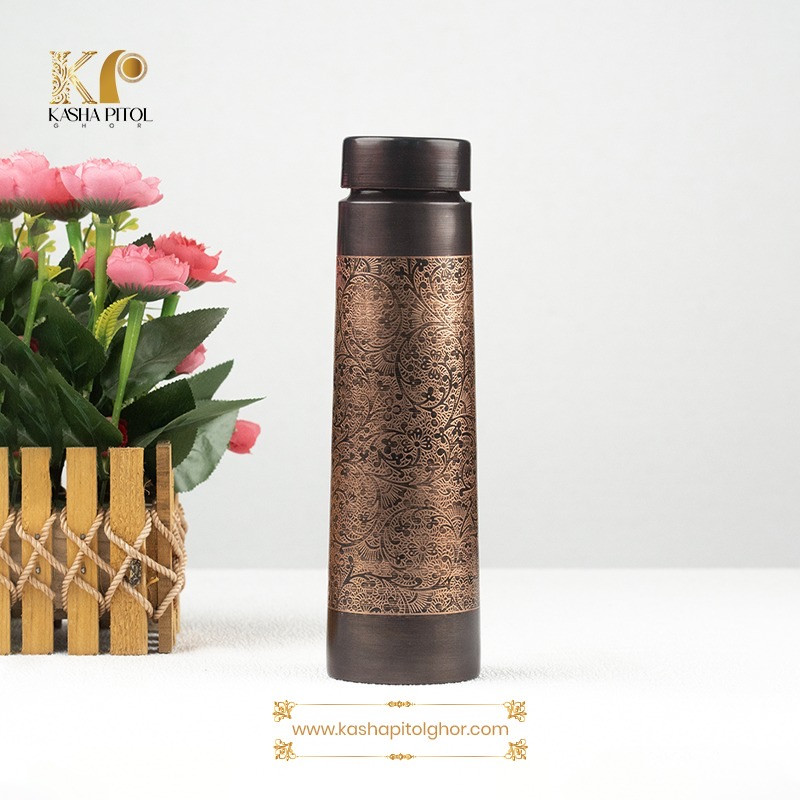 100% Pure Copper BPA Free Anti Oxidant Water Bottle For Kitchen Accessory, Antique Engraved Pure Copper Drinking Flask Bottle For Office Gym Travel