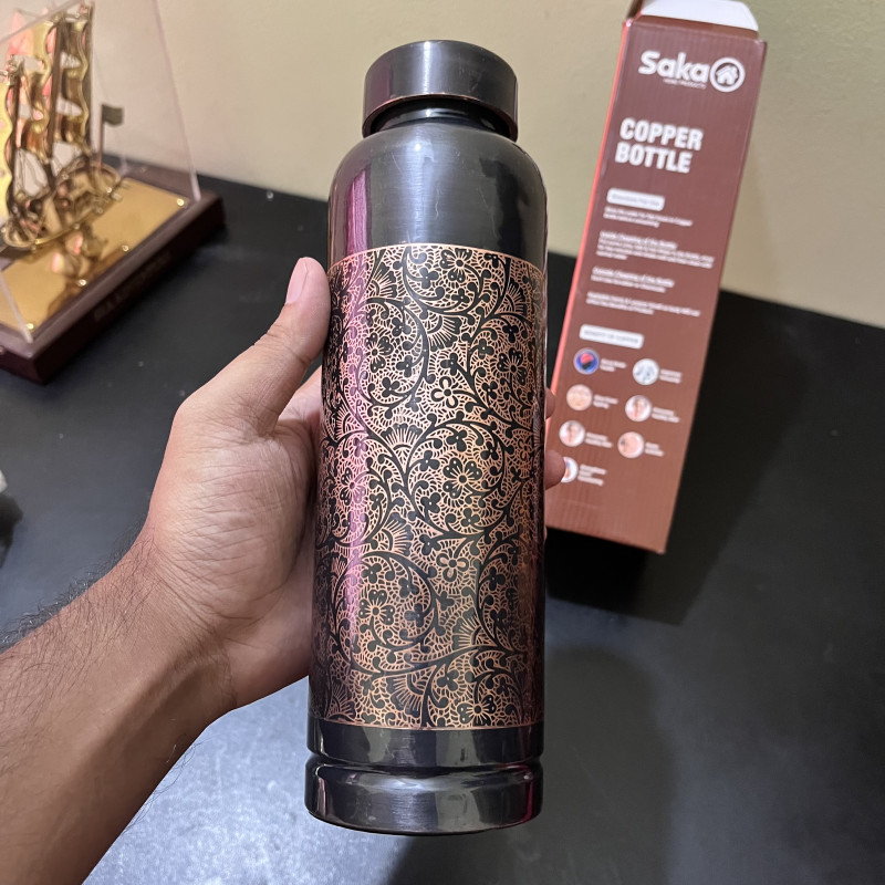 Pure Copper Water Bottle Antique Engraved Design