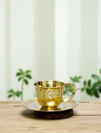Handcrafted Brass Tea Cup & Saucer Set – Traditional Design (200g, Large Size)