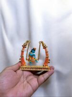 দস্তার তৈরি ছোট কৃষ্ণ বিগ্রহ - ঝুলনা সহ, পূজা ও ঘরের সাজসজ্জার জন্য আদর্শ। - Image 2