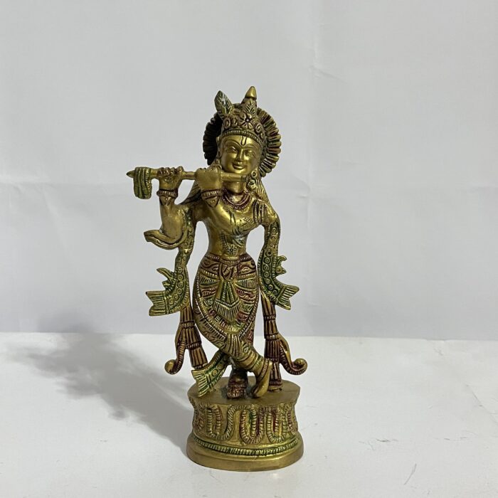Brass Krishna Statue - Antiques Design - 7 inches - 1030 gm - Image 1
