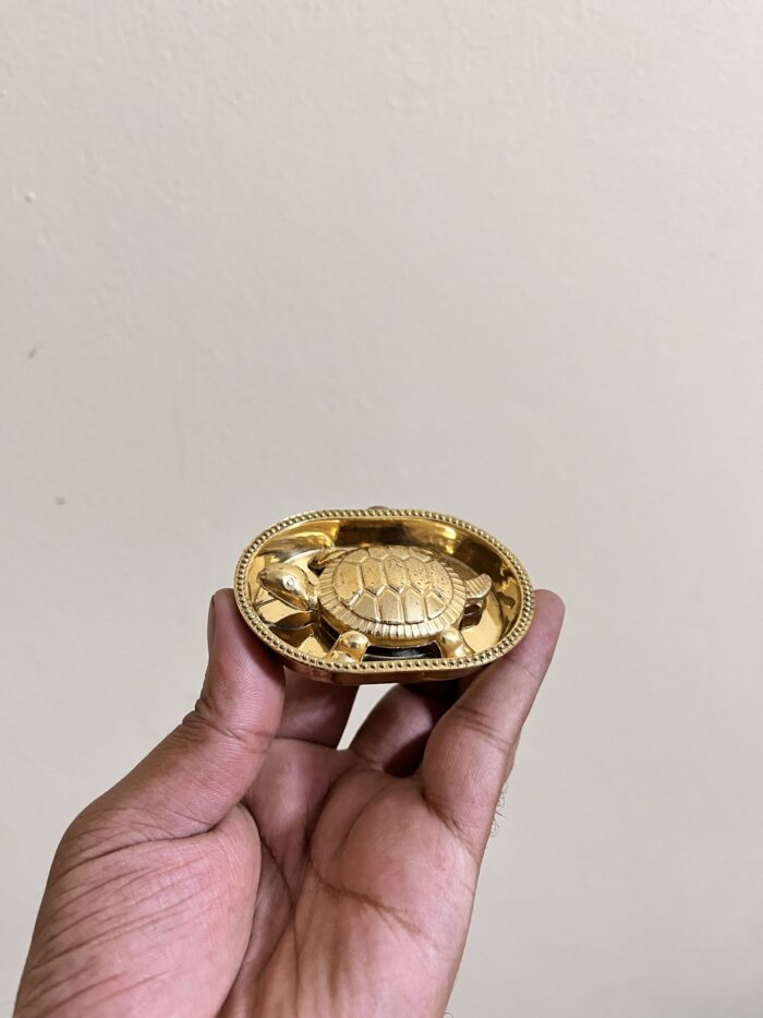 img_6814 Brass Turtle Vastu Plate Set, 5x3cm, Traditional Feng Shui Decor for Home, Gold Finish, 70 gm - Image 3