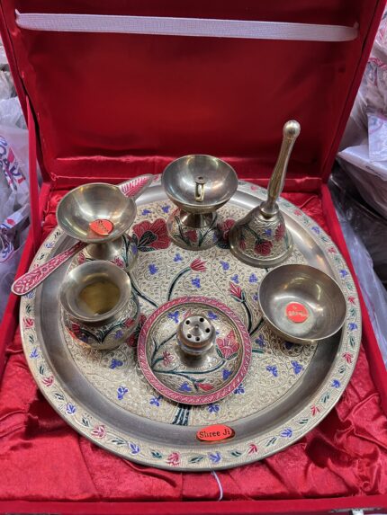 Brass Mina kari puja thali set - 7 pieces set - 1 kg