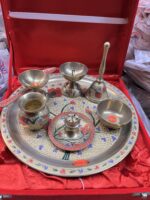 Brass Mina kari puja thali set - 7 pieces set - 1 kg - Image 4