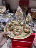 Brass Mina kari puja thali set - 7 pieces set - 1 kg - Image 2