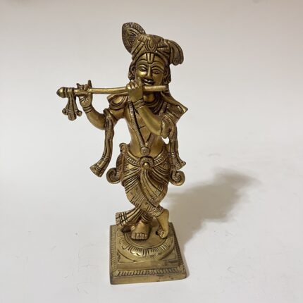 Brass Krishna Statue - Antiques Design - 8.5 inches - 1570 gm