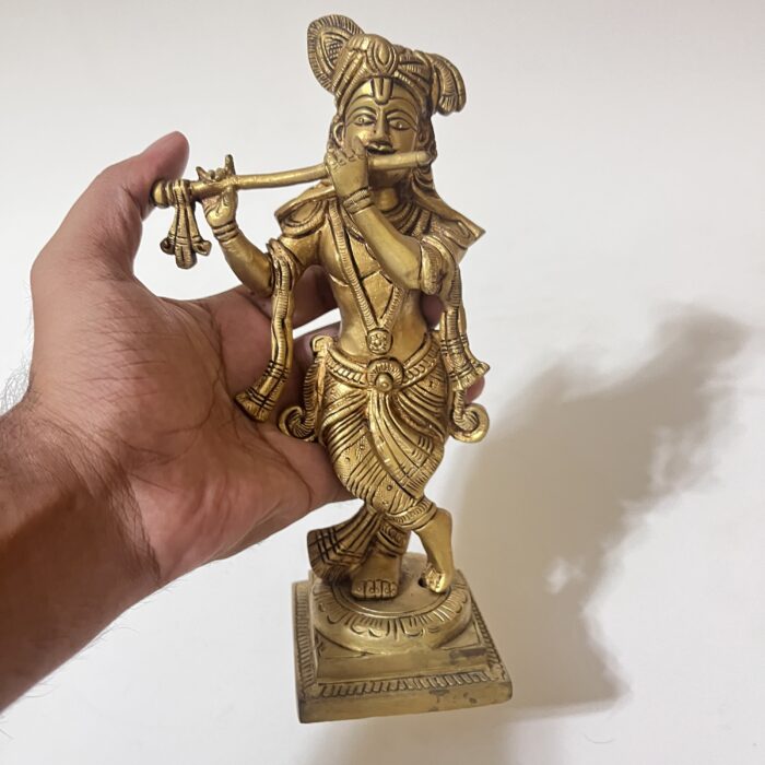 img_7793 Brass Krishna Statue - Antiques Design - 8.5 inches - 1570 gm - Image 4