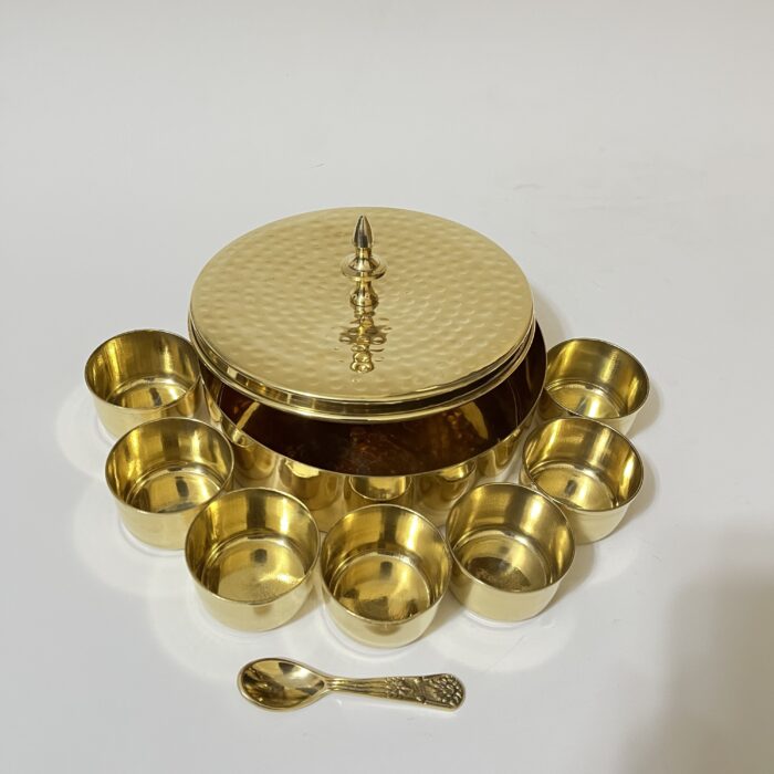 img_8019 Pure Brass Spice Box Masala Dabba Hammered Design for Storing Spices Masala Petti for Kitchen and Decor Purpose with 7 Storage Containers (7 Inch) - Image 1