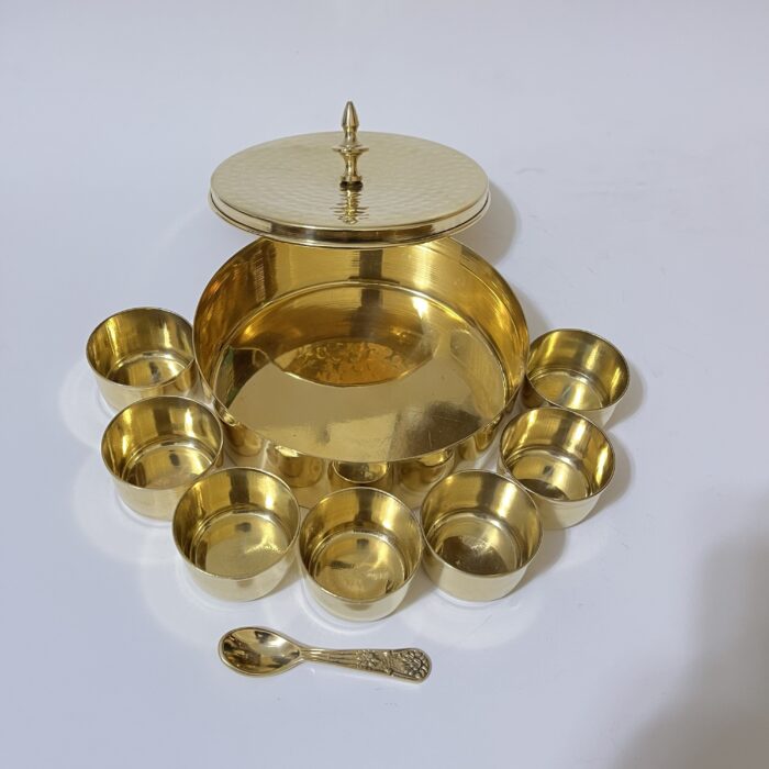 img_8020 Pure Brass Spice Box Masala Dabba Hammered Design for Storing Spices Masala Petti for Kitchen and Decor Purpose with 7 Storage Containers (7 Inch) - Image 2