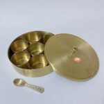 Brass Spice Box Set For Kitchen With Spoon (7 Containers,50 ml Each) with 1 Spoon