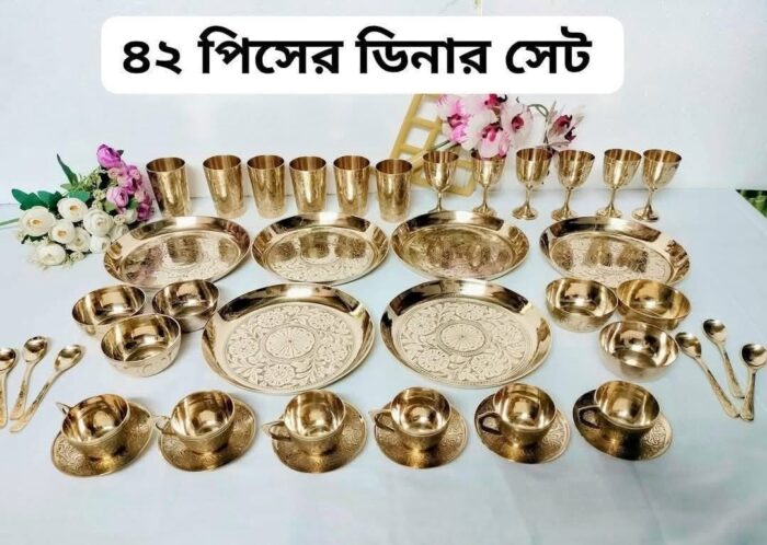 img_8046 Pure Brass Dinner Set - 42 pieces Set - 12 kg - Image 1