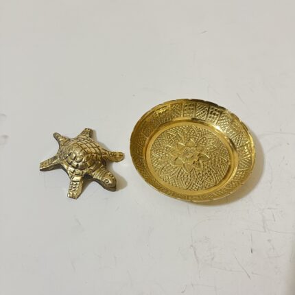 Brass Turtle Vastu Plate Set, 5x3cm, Traditional Feng Shui Decor for Home, Gold Finish, 50 gm