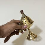 Indian Brass Dhupdani - 280 gram - 6.5 inches - Image 4