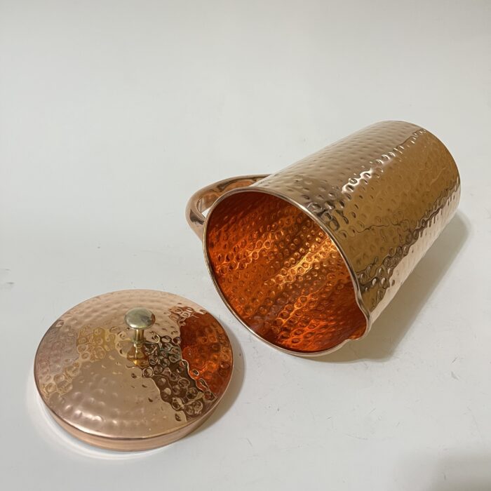 Pure Copper jug with Lid, 2000 ML, Hammered Design, Traditional Ayurvedic Benefits, Durable & Stylish Serveware for Home, Kitchen, and Restaurants - Image 4