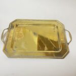 পিতলের পুরনো ট্রে - পলিশ করা হয়েছে - 1830 গ্রাম - 16/12 ইঞ্চি