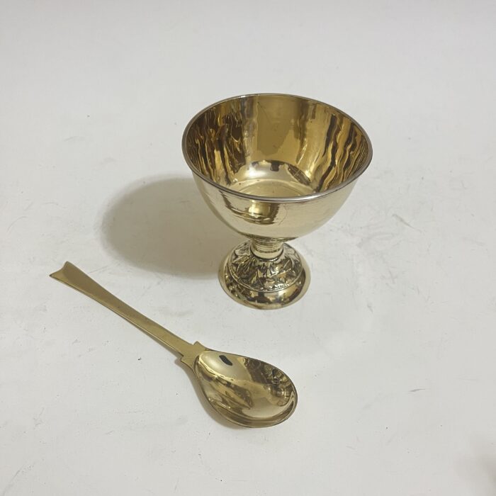 img_9281 পিতলের মিষ্টির বাটি চামচ - ২৬০ গ্রাম - ৪ ইঞ্চি বাটি - Image 1