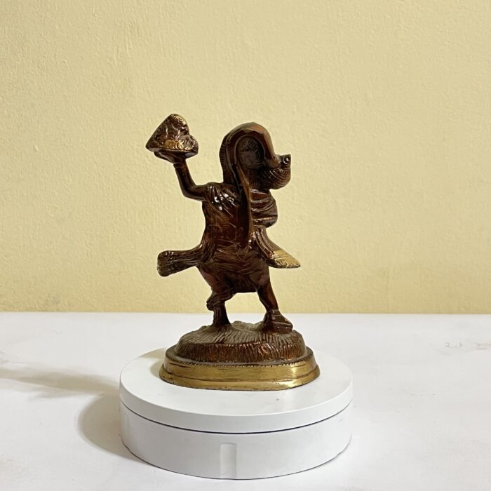 Brass Coloured Bhagwan Hanuman Murti / Idol for Home and Office Decor | Standing Posture Idol Bajrangbali with Gada in one Hand and Carrying Sanjivini Mountain in Other Hand - Image 2