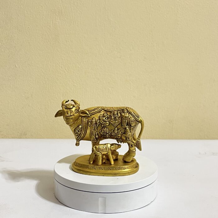 Pure brass Kamadhenu cow and calf statue - Home Decoration and Gifts for Good Luck VASTU - Image 1