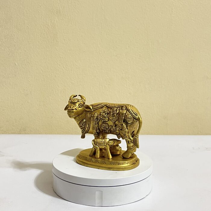 Pure brass Kamadhenu cow and calf statue - Home Decoration and Gifts for Good Luck VASTU - Image 2