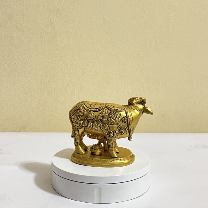Pure brass Kamadhenu cow and calf statue - Home Decoration and Gifts for Good Luck VASTU - Image 3