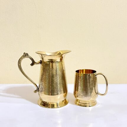 Mughal Design Jug 1 Litre & Mug 500 ml | Premium Heavy Brass