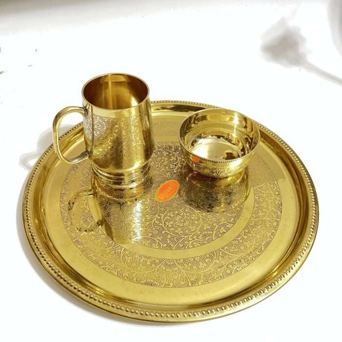Brass Indian Thali set - 1200 gm - 3 pieces - Image 1