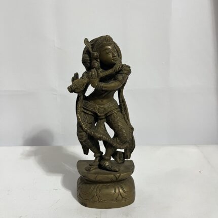 Brass Antique Krishna in a traditional dancing posture, known as the Nataraj pose. Statue - 10 inches - 2640 gm