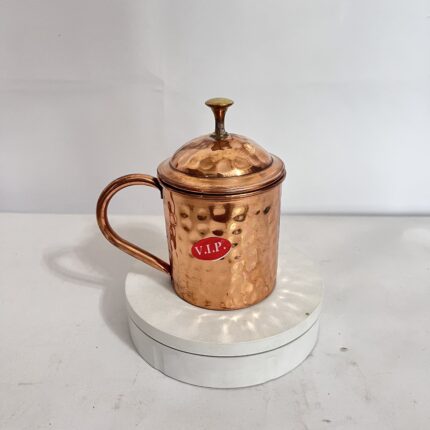 Handmade pure copper water mug, 400 ml capacity, 190 grams. Ideal for daily drinking, Ayurveda benefits, and traditional use