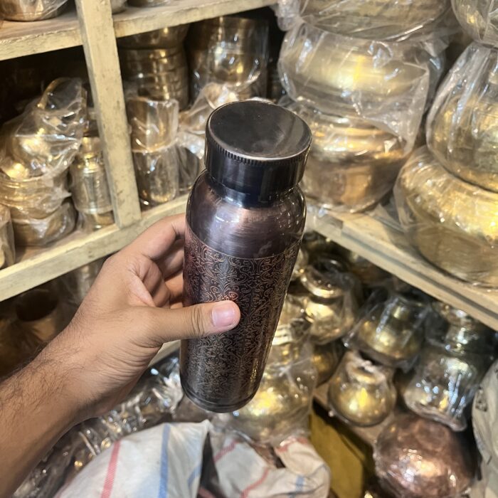 Premium Pure copper water bottle featuring an antique black glossy finish with intricate carved design - BPA Free Water Bottle, Leak Proof, Office Bottle, Boosts Immunity, Supports Digestive & Liver Health, Ayurveda Inspired - Image 3