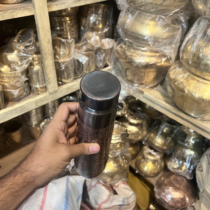 Antique-style engraved pure copper water bottle with Advanced Leak Proof Protection, Ayurveda and Yoga Health Benefits - 900 ml - Image 4