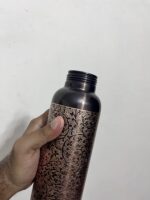 Premium Pure copper water bottle featuring an antique black glossy finish with intricate carved design - BPA Free Water Bottle, Leak Proof, Office Bottle, Boosts Immunity, Supports Digestive & Liver Health, Ayurveda Inspired - Image 5